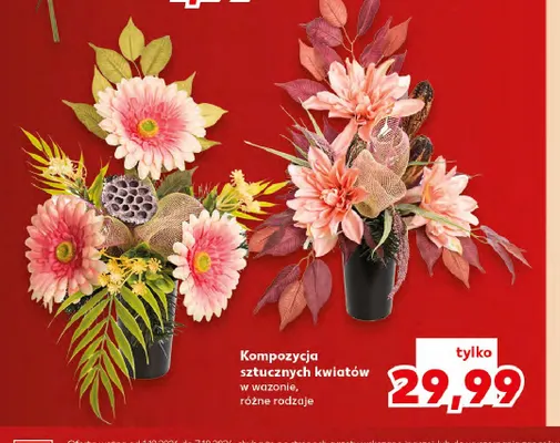 Kompozycja sztucznych kwiatów w wazonie promocja w Kaufland