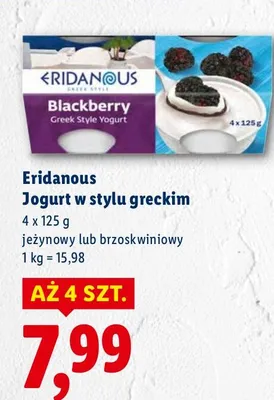 Jogurt Eridanous Jogurt w stylu greckim jeżynowy lub brzoskwiniowy promocja w Lidl