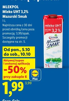 Mleko UHT Mazurski Smak Mlekpol 3,2% promocja w Lidl