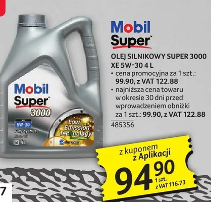 Olej silnikowy Mobil Super 3000 XE 5W-30 4L promocja w Selgros