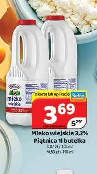 Mleko wiejskie Piątnica 1 l 3,2% promocja w Delfin