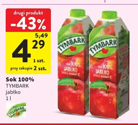 Sok Tymbark jabłko 100% promocja w Intermarche