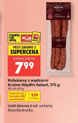 Kabanosy z wędzarni Kraina Wędlin Select promocja w Biedronka