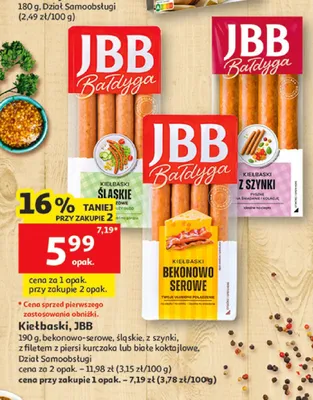 Kiełbaski białe koktajlowe JBB Bałdyga promocja w Auchan