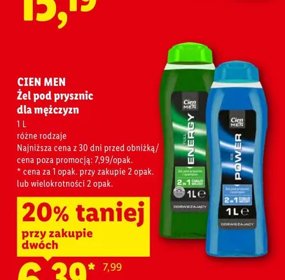 Żel pod prysznic dla mężczyzn Cien Men Energy promocja w Lidl