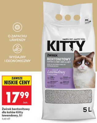 Żwirek bentonitowy dla kotów Kitty lawendowy 5l promocja w Biedronka