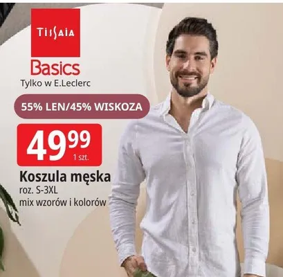 Koszula męska Tissaia Basics 55% LEN/45% WISKOZA roz. S-3XL mix kolorów promocja w Leclerc