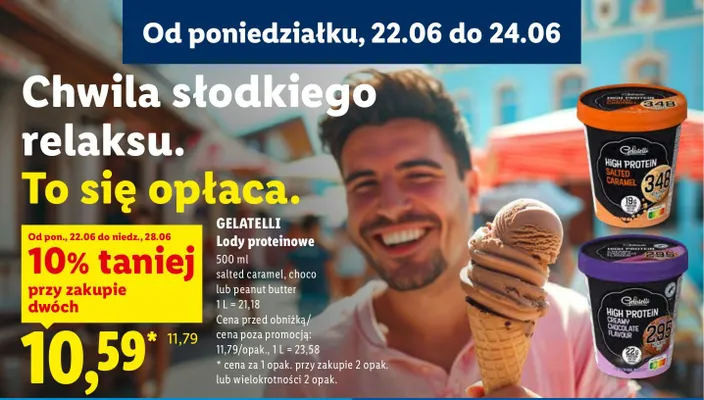 Lody proteinowe Gelatelli peanut butter promocja w Lidl