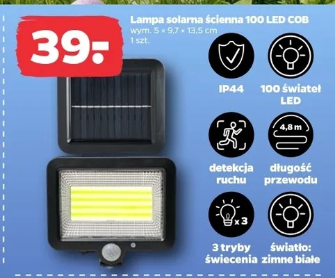 Lampa solarna ścienna 100 LED COB promocja w Netto