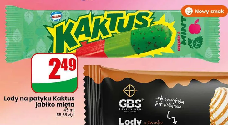 Lody na patyku Kaktus jabłko mięta promocja w Dino