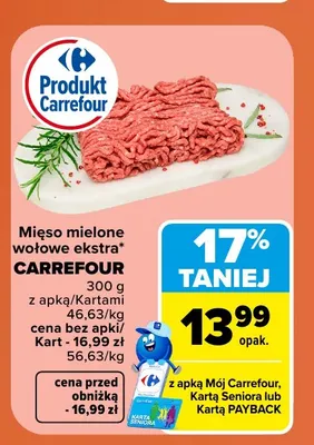 Mięso mielone wołowe ekstra Carrefour promocja w Carrefour Market