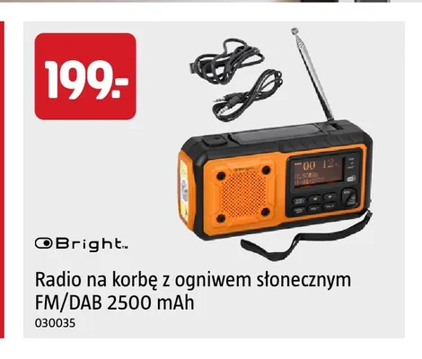 Radio na korbę z ogniwem słonecznym FM/DAB Bright promocja w Jula