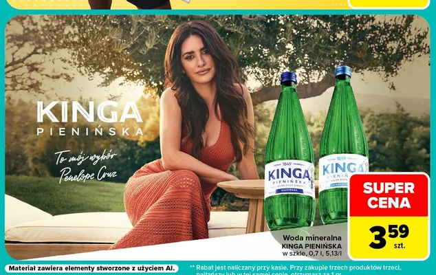 Woda mineralna gazowana Kinga Pienińska w szkle promocja w Carrefour Market