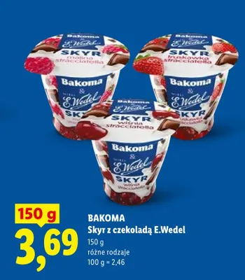 Skyr z czekoladą E.Wedel Bakoma wiśnia stracciatella promocja w Lidl