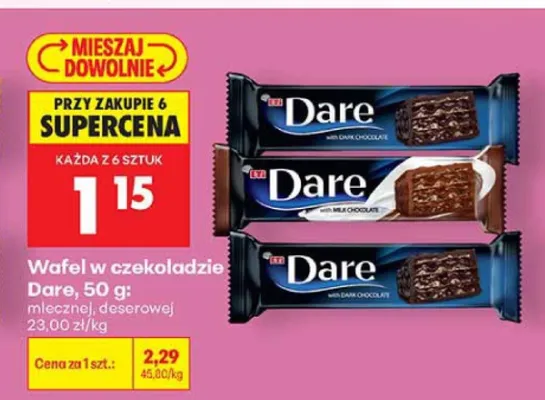 Wafel w czekoladzie Dare deserowy promocja w Biedronka