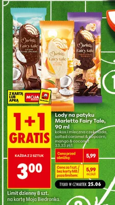Lody na patyku Marletto Fairy Tale kokos i mleczna czekolada promocja w Biedronka