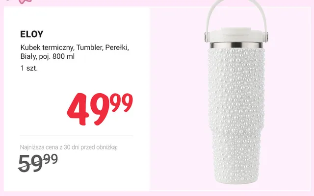 Kubek termiczny Tumbler Eloy Perełki biały 800 ml promocja w Rossmann