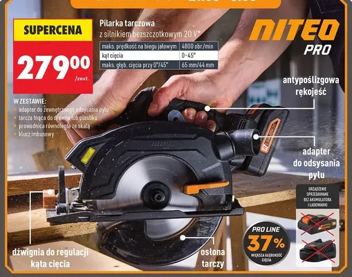 Pilarka tarczowa z silnikiem bezszczotkowym 20V NITEO PRO promocja w Biedronka