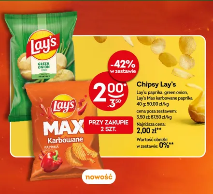 Chipsy Lay's Max Karbowane Paprika promocja w Żabka