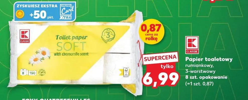 Papier toaletowy rumiankowy K-Classic Soft 3-warstwowy 8-pak promocja w Kaufland