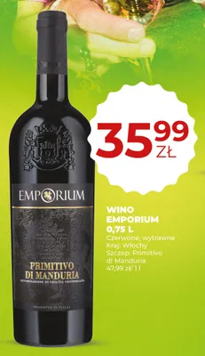 Wino czerwone wytrawne Emporium Primitivo di Manduria promocja w Duży Ben