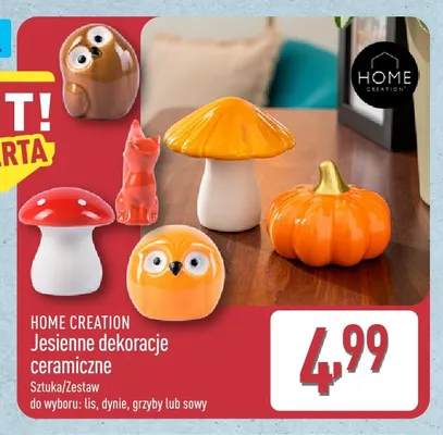 Jesienne dekoracje ceramiczne lis Home Creation promocja w Aldi