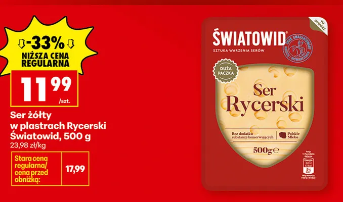 Ser żółty w plastrach Rycerski Światowid promocja w Biedronka