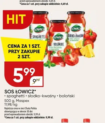 Sos Łowicz spaghetti promocja w Chata Polska