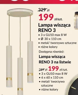 Lampa wisząca RENO 3 na listwie promocja w Salony Agata