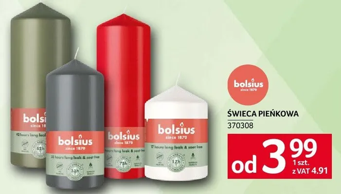 Świeca pienkowa Bolsius 370308 promocja w Selgros