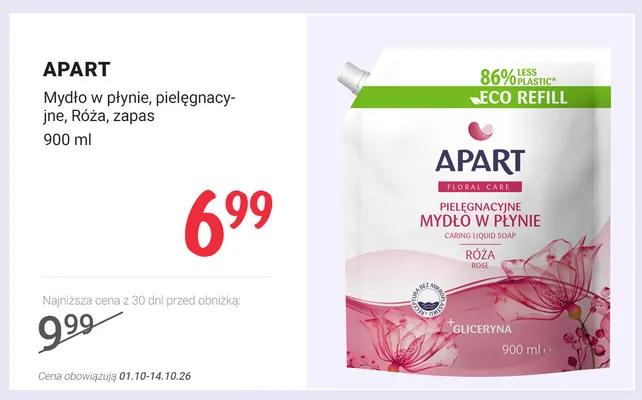 Mydło w płynie pielęgnacyjne Róża zapas Apart promocja w Rossmann