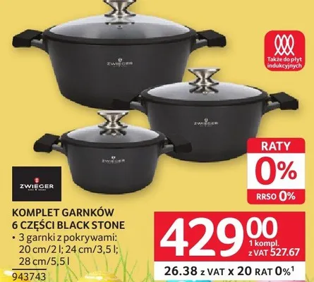 Komplet garnków 6 części Black Stone promocja w Selgros