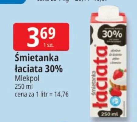 Śmietanka łaciata 30% Mlekpol promocja w Leclerc