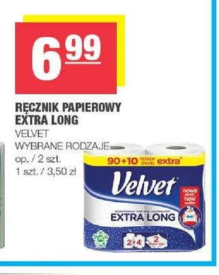 Ręcznik papierowy Velvet Extra Long 2-pak promocja w SPAR