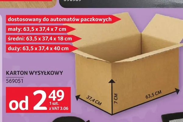 Karton wysyłkowy mały 63,5x37,4x7 cm promocja w Selgros