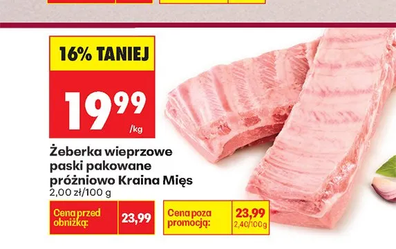 Żeberka wieprzowe paski pakowane próżniowo Kraina Mięs promocja w Biedronka