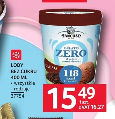 Lody MANCUSO ZERO bez cukru promocja w Selgros