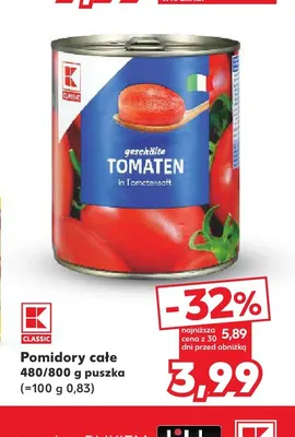 Pomidory całe K-Classic promocja w Kaufland