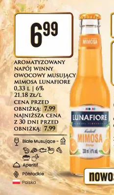 Aromatyzowany napój winny owocowy musujący Mimosa Lunafiore promocja w Dino