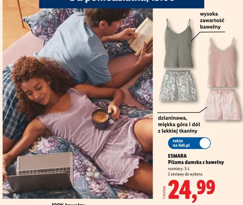 Piżama damska z bawełny Esmara promocja w Lidl