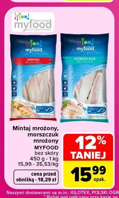 Morszczuk mrożony Myfood bez skóry promocja w Carrefour