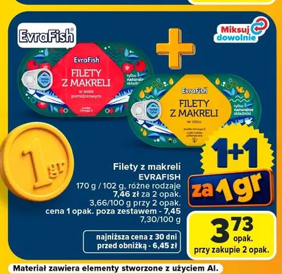 Filety z makreli w sosie pomidorowym EvraFish promocja w Carrefour