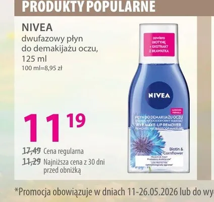 Dwufazowy płyn do demakijażu oczu NIVEA promocja w Hebe