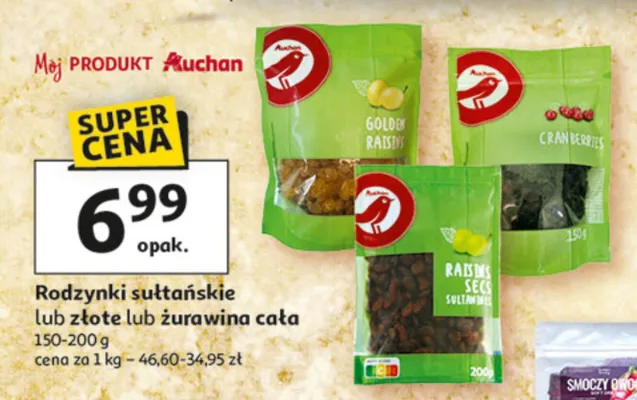 Rodzynki sułtańskie lub złote lub żurawina cała promocja w Auchan