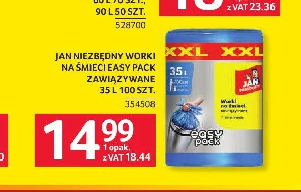 Worki na śmieci Easy Pack zawiązywane Jan Niezbędny 35 l promocja w Selgros