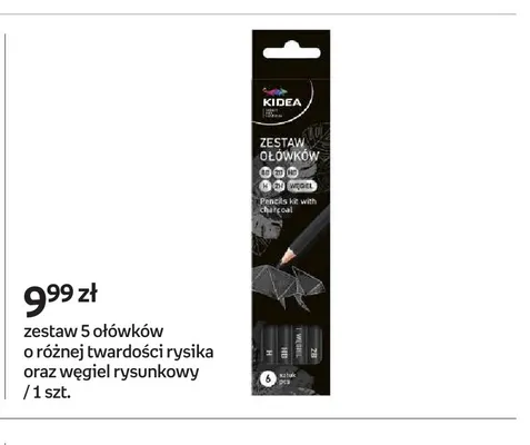 Zestaw 5 ołówków o różnej twardości rysika oraz węgiel rysunkowy Kidea promocja w Empik
