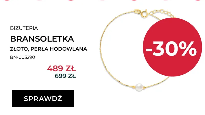 Bransoletka złota z perłą hodowlaną Briju promocja w Briju