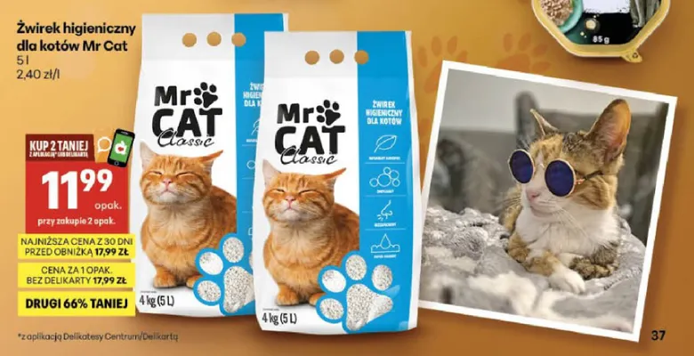Żwirek higieniczny dla kotów Mr Cat promocja w Delikatesy Centrum