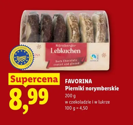 Pierniki norymberskie w czekoladzie i w lukrze Favorina promocja w Lidl