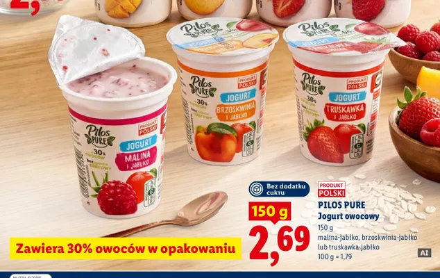 Jogurt owocowy Pilos Pure brzoskwinia-jabłko promocja w Lidl